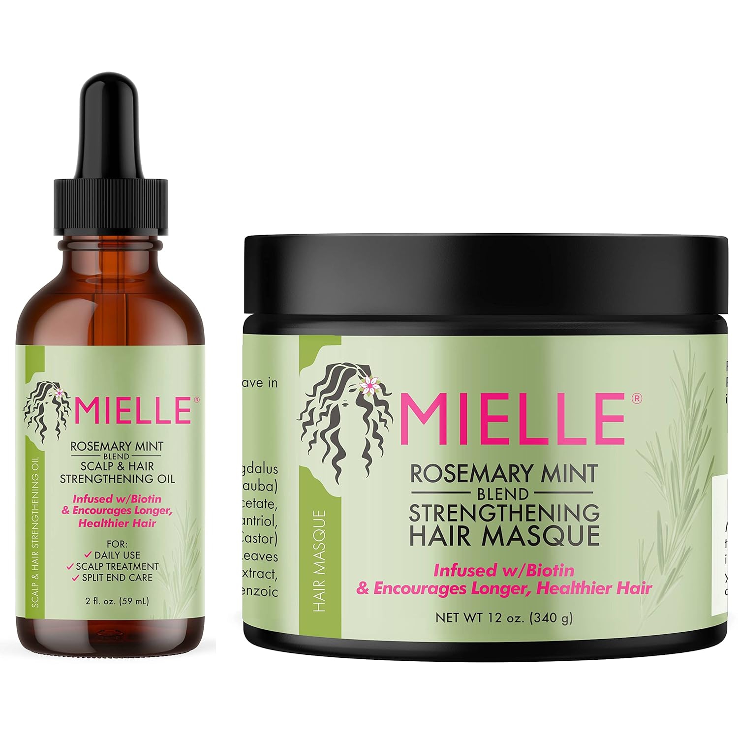 Mielle Organics Rosemary Mint Strengthening Hair Masque, Essential Oil & Biotin Deep Treatment